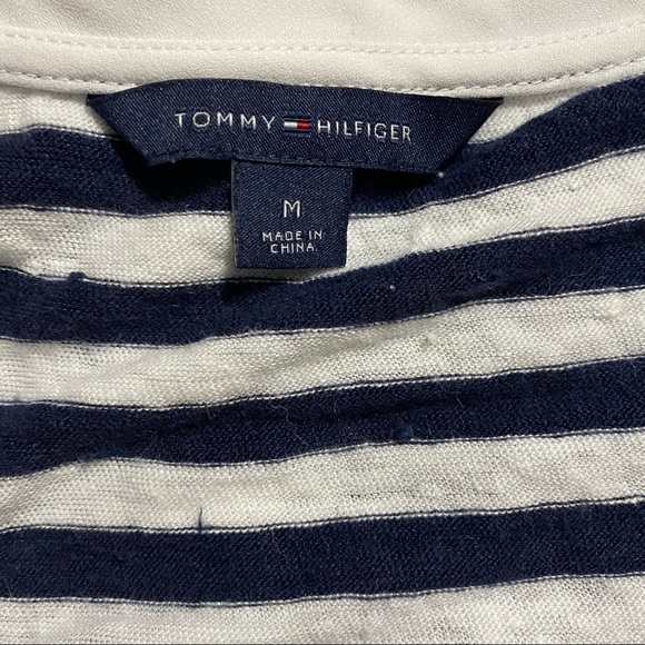 Tommy Hilfiger Blue White Striped Linen Shirttail Top - Picture 5 of 6